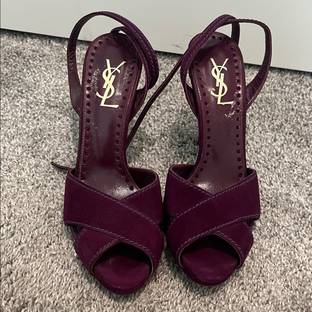 Saint Laurent Deep Plum Suede Slingback Heels